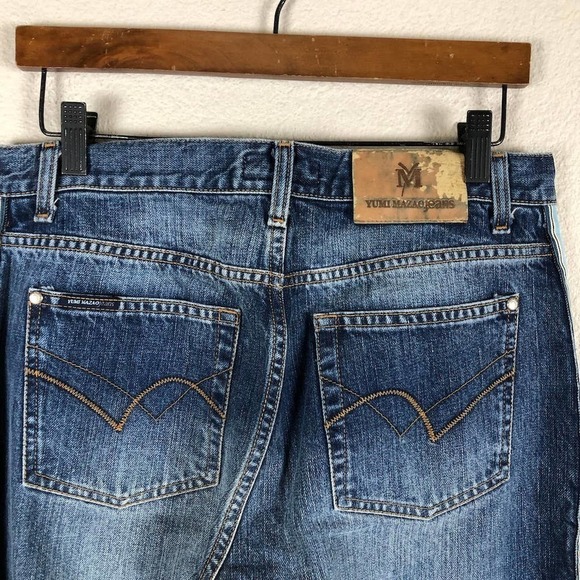 YUMI Mazao Jeans Womens 44 Blue Medium Wash Contrast Racer Stripe Flared New - Picture 6 of 16